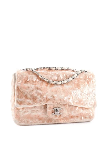 Женская сумка CHANEL Classic Flap с пайетками, бежевая