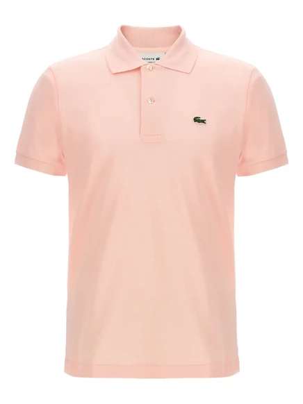 Мужское поло Lacoste с вышитым логотипом, розовое