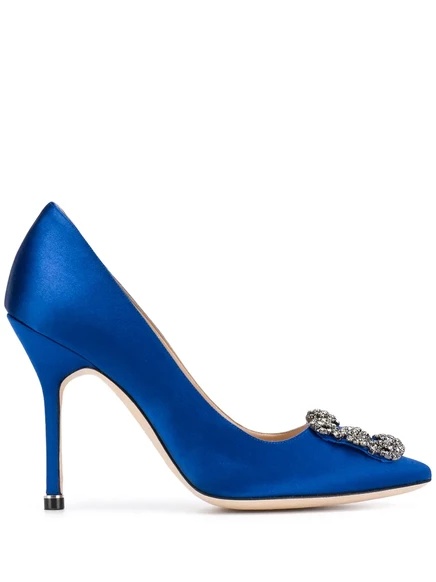 Туфли-лодочки Manolo Blahnik Hangisi 105 мм с ювелирной пряжкой blue