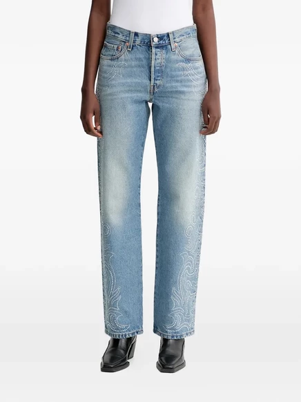 Женские прямые джинсы Levi's 501 90s с декором, синие