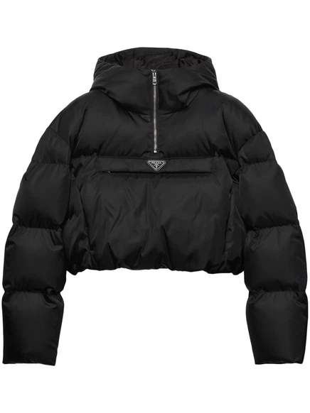Женская укороченная пуховая куртка Prada Re-Nylon, черная