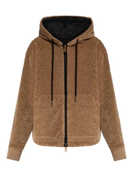 Плюшевая флисовая куртка Moncler с капюшоном brown