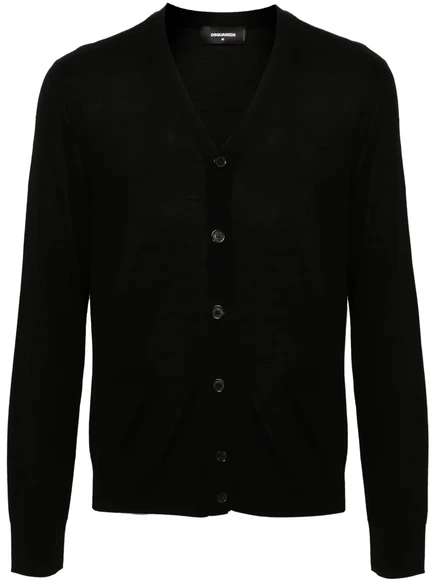 Мужской кардиган DSquared2 из чистой шерсти с вышитым логотипом, черный