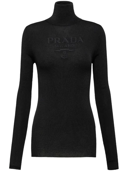 Женская водолазка Prada с логотипом, черная