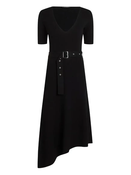 Женское платье Karl Lagerfeld в рубчик асимметричное миди, черное