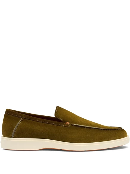 Мужские лоферы Santoni замшевые, зеленые