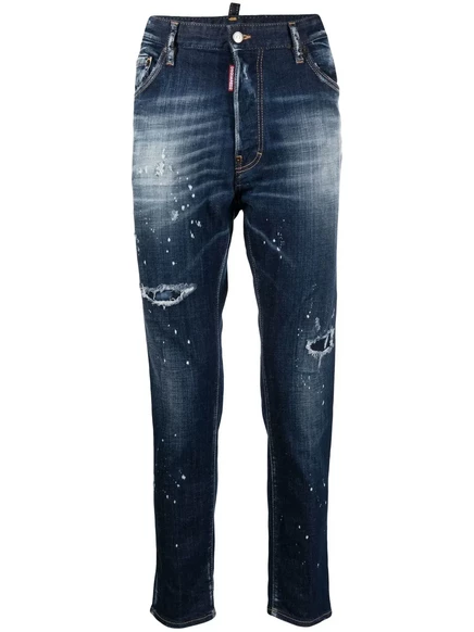 Мужские джинсы-скинни DSquared2 рваные, с краской, синие