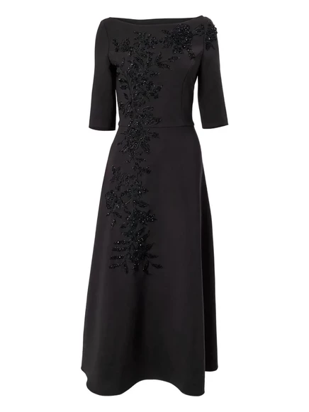Миди-платье Carolina Herrera с вышивкой и вырезом лодочкой black