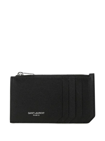 Мужской держатель для карт Saint Laurent Fragments из зернистой кожи, черный
