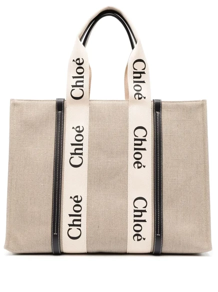 Большая льняная сумка-тоут Chloé из дерева neutrals