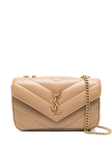 Женская сумка Saint Laurent Loulou small шеврон, бежевая