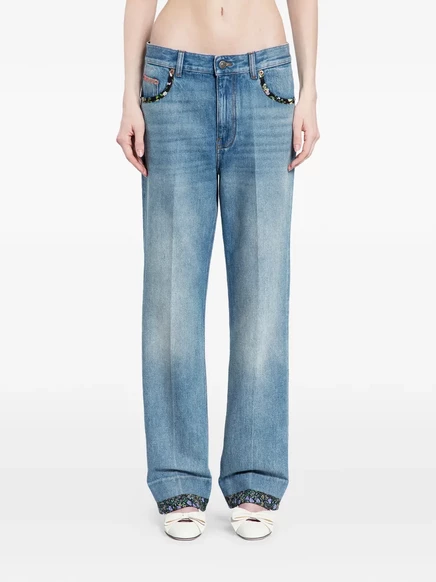 Женские джинсы Valentino Garavani floral-trim, голубые