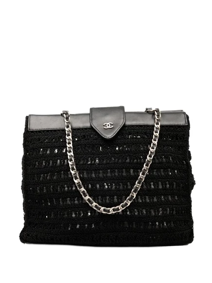 Сумка-тоут Chanel из рафии и кожи, чёрная