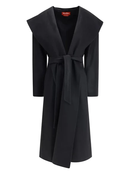 Женское пальто Max Mara с капюшоном и поясом, черное