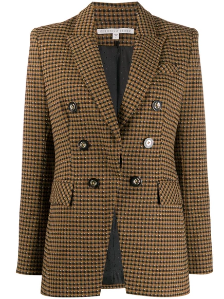 Женский двубортный пиджак Veronica Beard в клетку, верблюжий