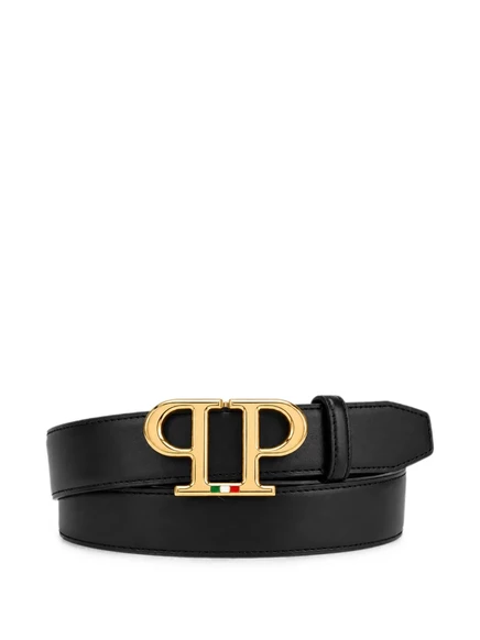 Мужской ремень Philipp Plein с пряжкой PP, черный