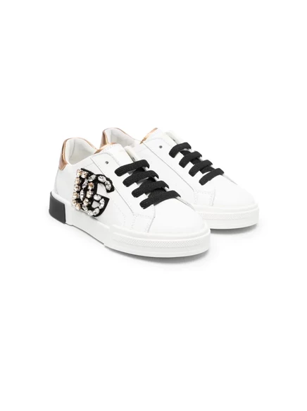 Детские кеды Dolce & Gabbana Kids с кристаллами, белые