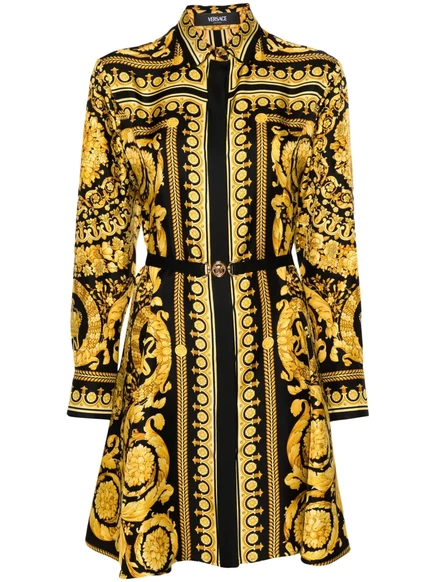Женское мини-платье Versace Heritage в барочном принте, черно-золотое