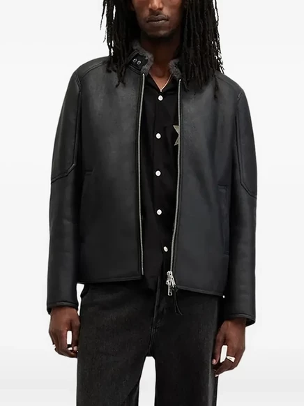 Мужская кожаная куртка allsaints на молнии, черная