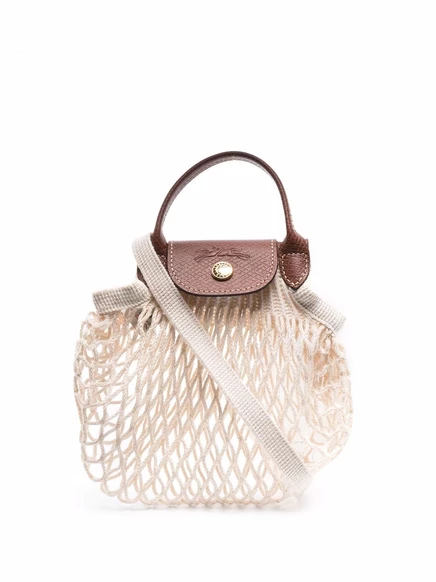 Женская сумка через плечо Longchamp Le Pliage Filet вязаная, экрю
