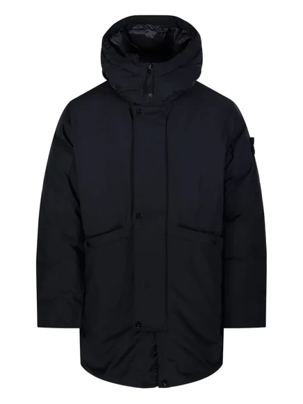Стеганое пальто с капюшоном Stone Island black