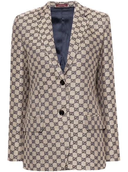 Женский блейзер Gucci с вышивкой GG, бежево-синий
