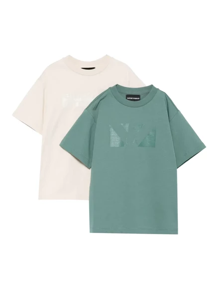 Детские футболки Emporio Armani Kids с орлом, зеленые, 2 шт.