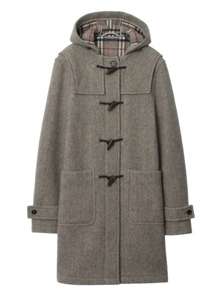 Женский дафлкот Burberry шерстяной с капюшоном, серо-бежевый