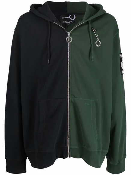 Мужское худи Raf Simons колорблок на молнии, зеленое