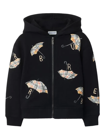Детская худи Burberry Kids с принтом зонтиков, черная