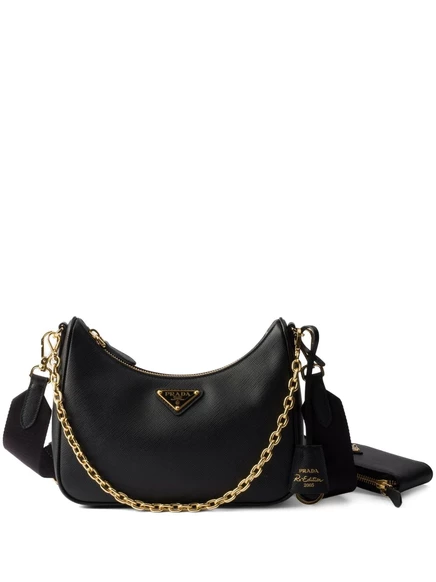 Женская сумка Prada Re-Edition 2005 из кожи сафьяно, черная
