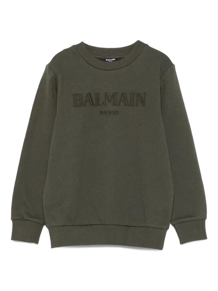 Детский свитшот Balmain Kids с логотипом, оливковый
