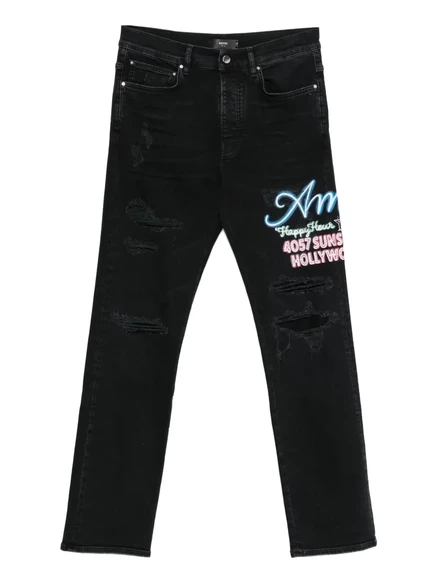 Мужские джинсы Amiri с потертостями и вышивкой, черные