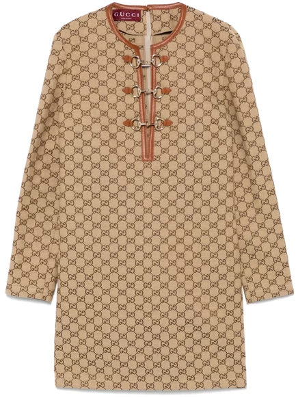 Женское мини-платье Gucci GG с декором Horsebit, коричневое