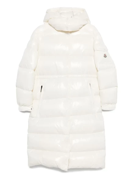 Женское стеганое пальто Moncler с капюшоном, кремовое