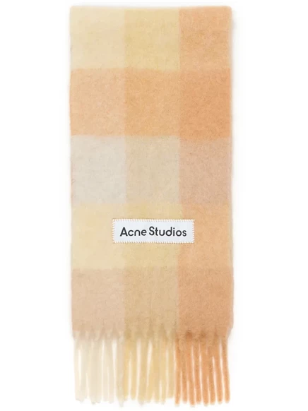 Унисекс шарф Acne Studios из альпака в клетку с логотипом, бежевый