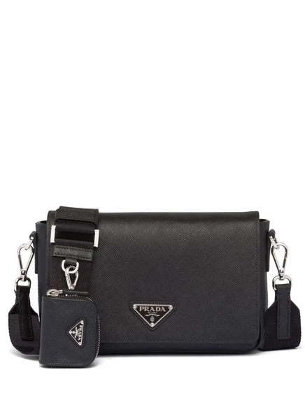 Мужская сумка через плечо Prada Saffiano кожаная, черная