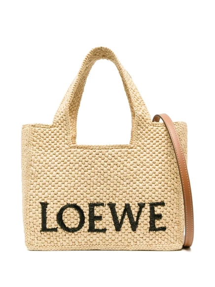 Женская сумка-тоут Loewe из рафии с логотипом, бежевая