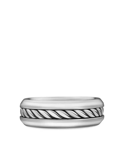 Мужское кольцо David Yurman Cable Inset 8 мм, серебристое