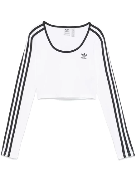 укороченная футболка adidas в 3 полосы  white