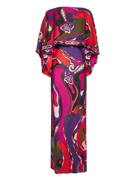 Макси-платье с накидкой и принтом PUCCI Orchidee-деталь макси-платья red