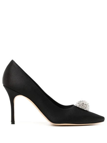 Атласные туфли-лодочки Manolo Blahnik Hangisi 90 мм с аппликацией