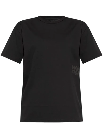 Женская футболка Alexander Wang хлопковая с логотипом, черная