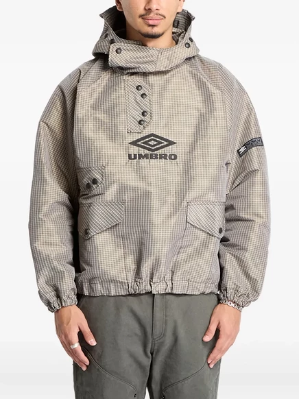 Мужская куртка с капюшоном Umbro в клетку, бежево-черная
