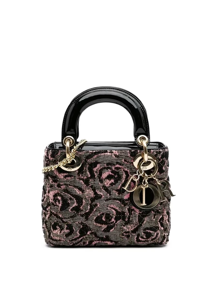 Мини-сумка Lady Dior из твида с вышивкой роз, бывшая в употреблении у Кристиана Диора в 2011 году black