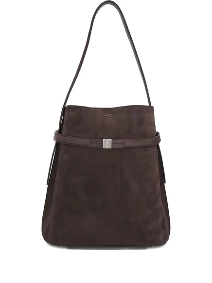 Сумка через плечо из замши и кожи с пряжкой TOTEME brown