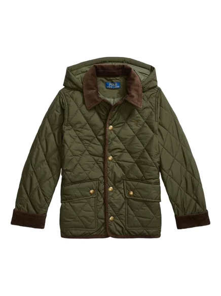 Детская стеганая куртка Polo Ralph Lauren Kids с капюшоном, зеленая