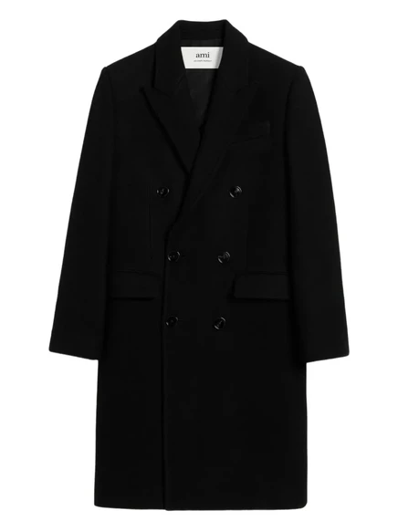 Двубортное шерстяное пальто AMI Paris black