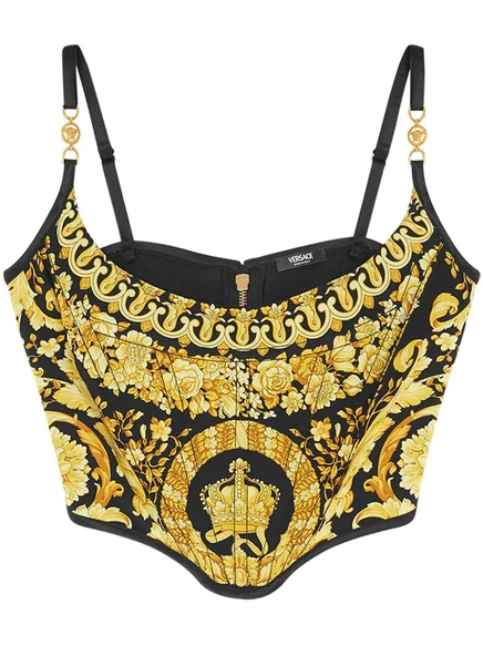 Женский топ-корсет Versace La Coupe des Dieux с барокко-принтом, черно-золотой