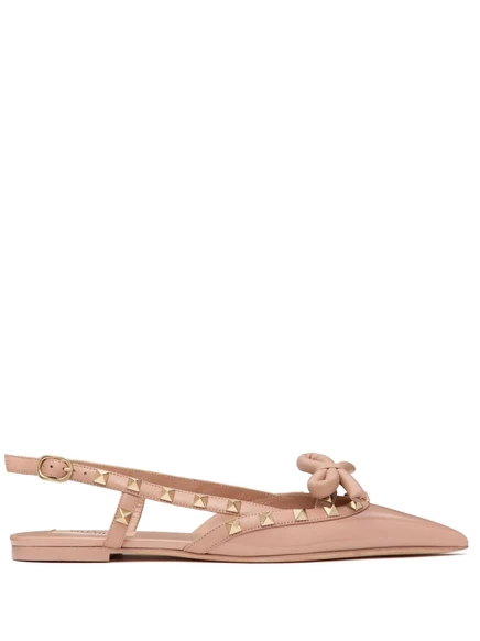 Туфли-балетки Valentino Garavani Rockstud с бантом и ремешком на спине  pink